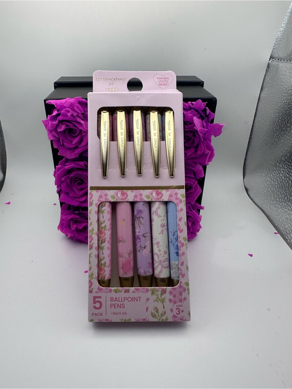 Love Shack Fancy , Yoobi Floral Ballpoint Pen Set - Pink, Lavender, Blue